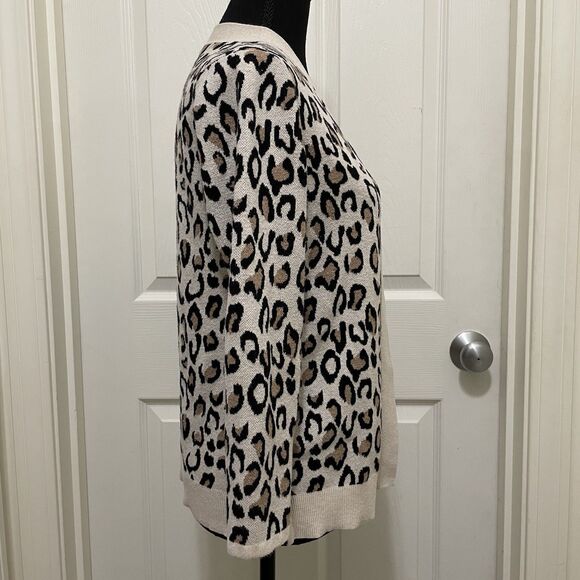 Croft & Barrow Leopard Print Open‎ Front Cardigan Sweater Women's Petite Medium - Picture 2 of 7
